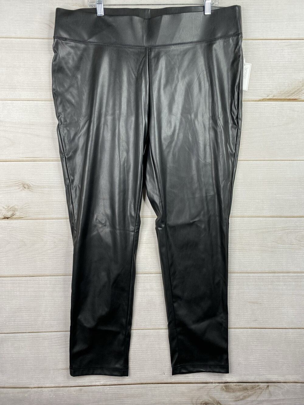 Morgan Taylor Pants Womens 2X Black Faux Vegan Leather Pull On Legging NWT